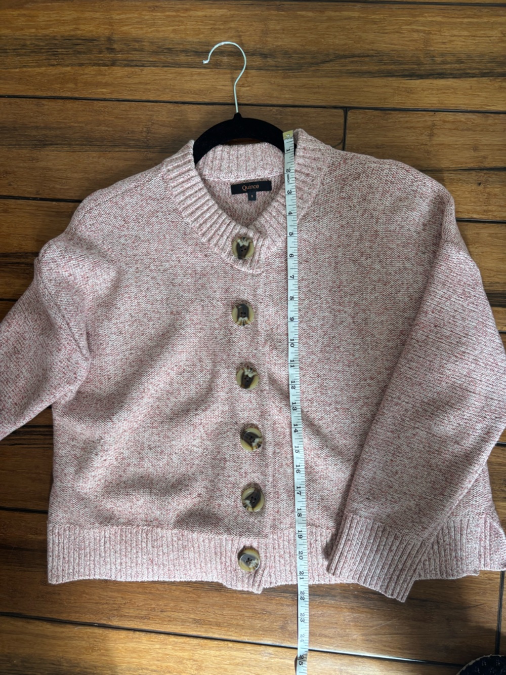 Quince Blush Pink Heathered Button-Front Cropped Cardigan Sweater - Picture 7 of 9